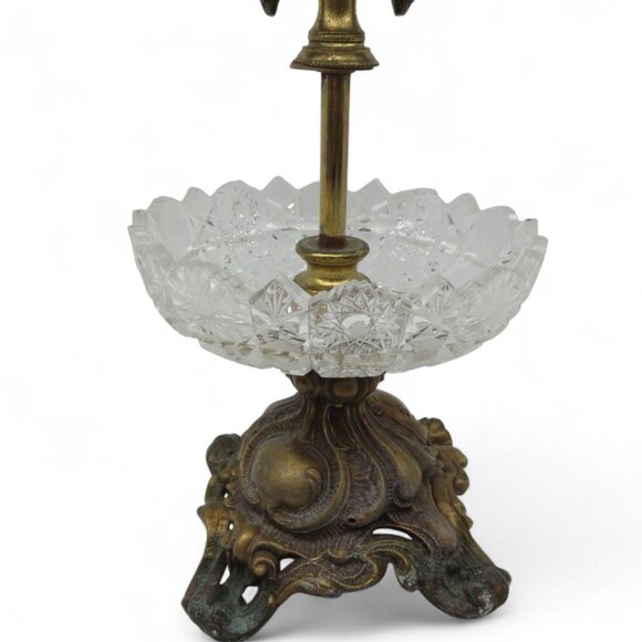 CANDELABRA Brass and Glass Two-Arm Candle Holder With Ornate Detailing Vintage - Picture 9 of 9